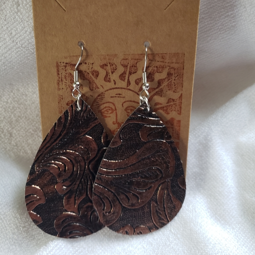 Copper colored leather earrings
